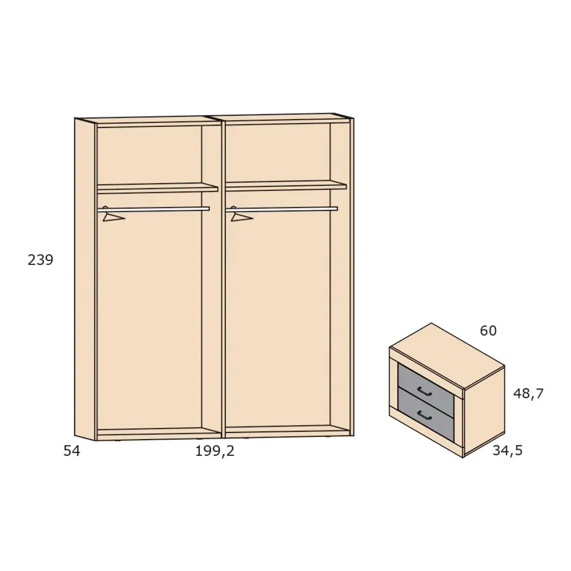 Conjunto de Dormitorio JORDAN EVO Color Blanco y Roble Nº 29