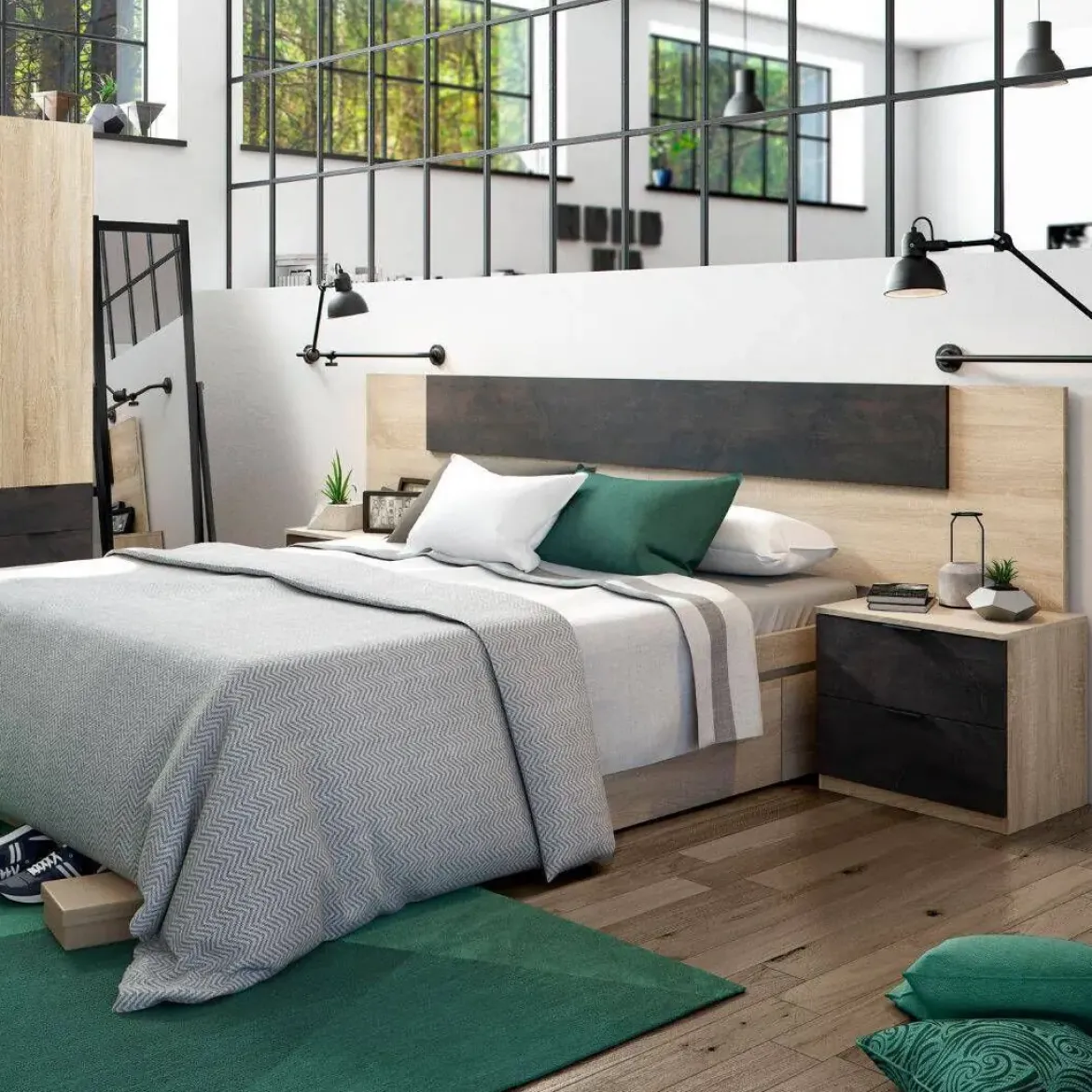 Conjunto de Dormitorio NOON deCabezal y 2 Mesitas de Noche 0X6075F