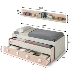 Conjunto de dormitorio NUBE de doble cama con dos cajones y estante 0M7449Y