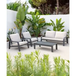 Conjunto de Jardín Aluminio Antracita y Cojines Beige LÉRIDA