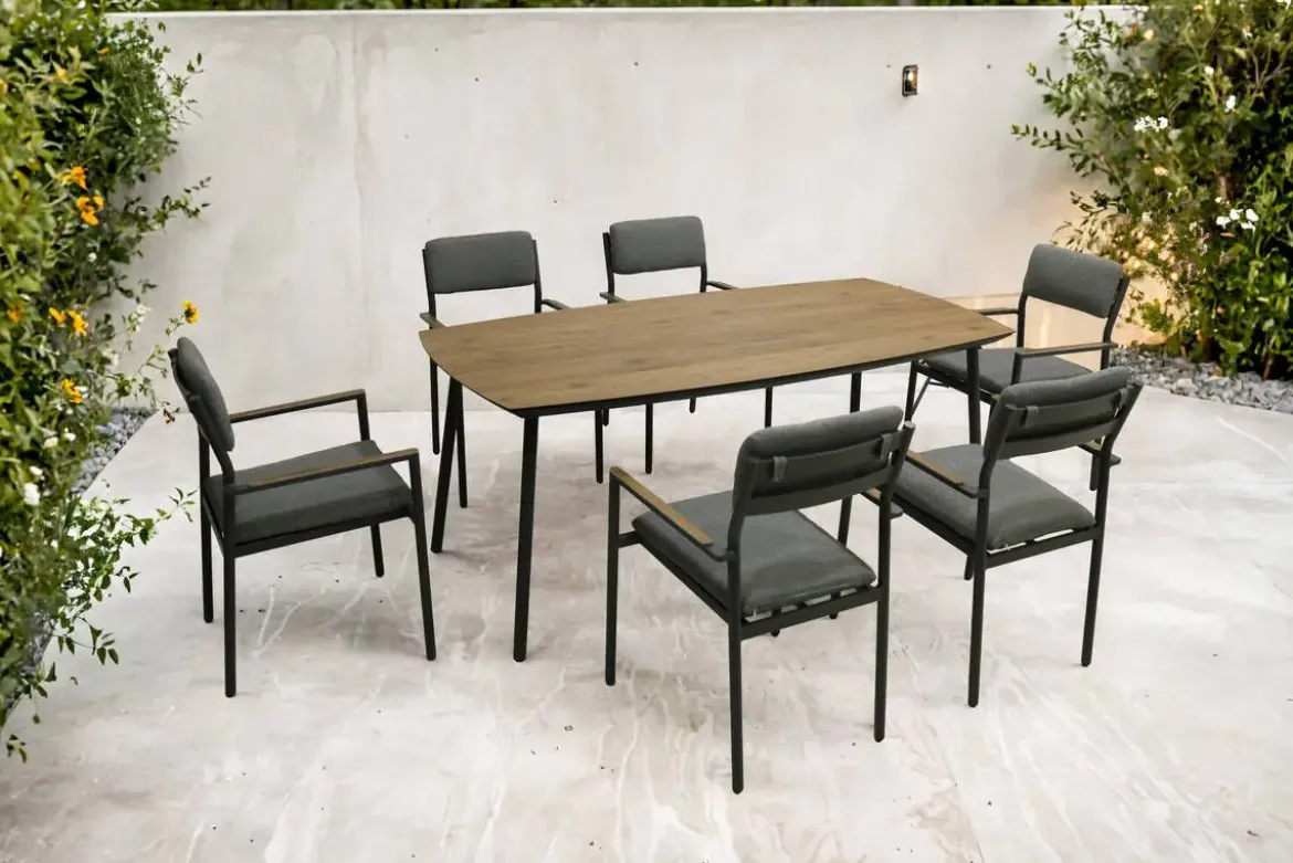Conjunto de Jardín Aluminio Antracita 6 Sillones COPENHAGUE