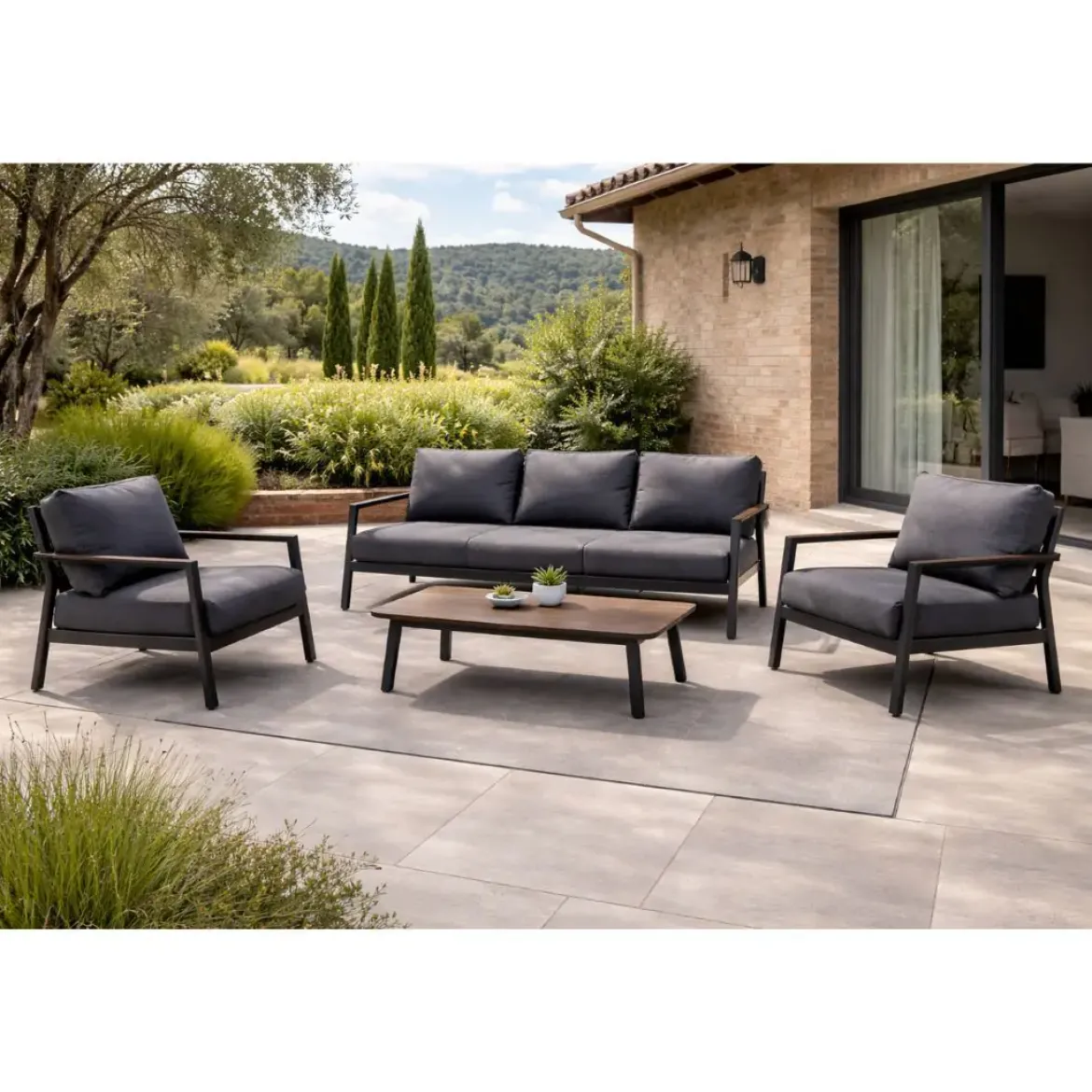 Conjunto de Jardín Aluminio Antracita con Cojines COPENHAGUE