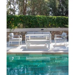 Conjunto de Jardín Aluminio Blanco y Cojines Gris MÁLAGA