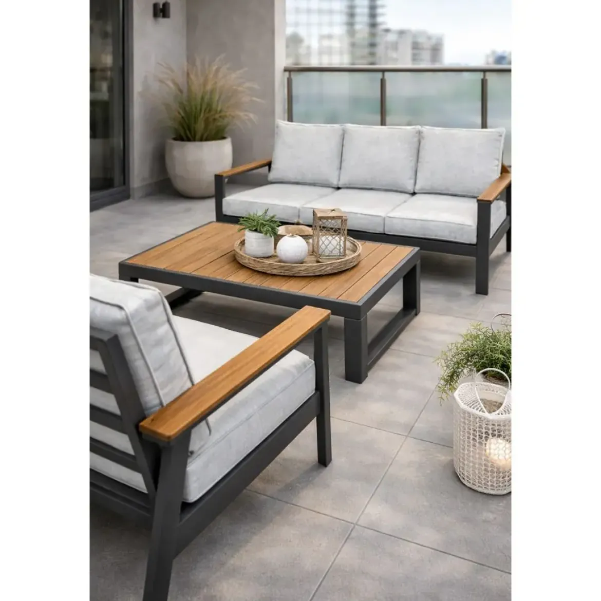 Conjunto de Jardín Antracita de Aluminio con Sofá de 3 Plazas BUDAPEST