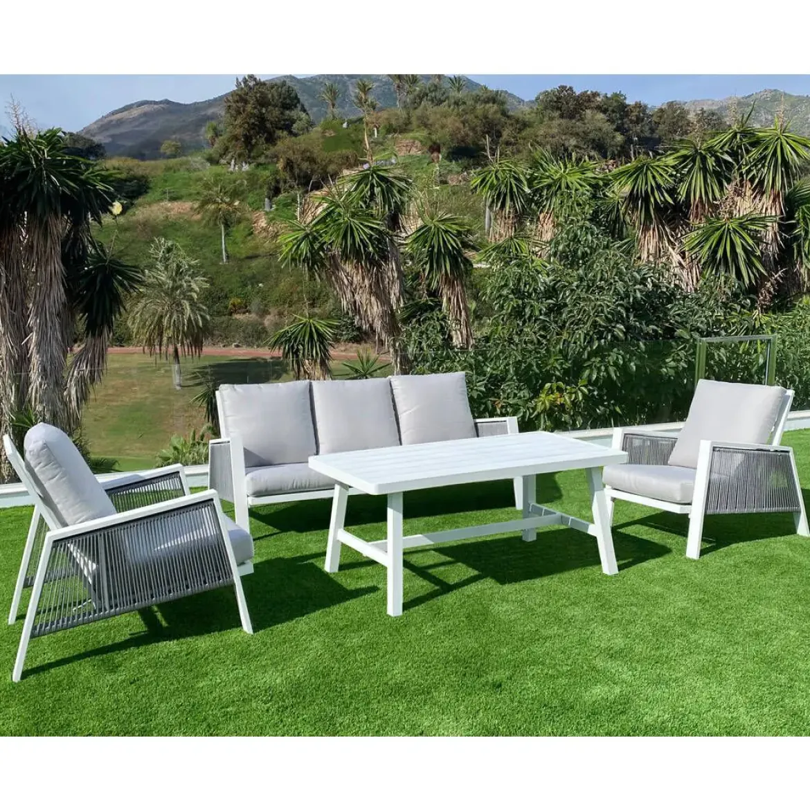 Conjunto de Jardín Blanco con Cuerdas y Cojines Grises GRANADA