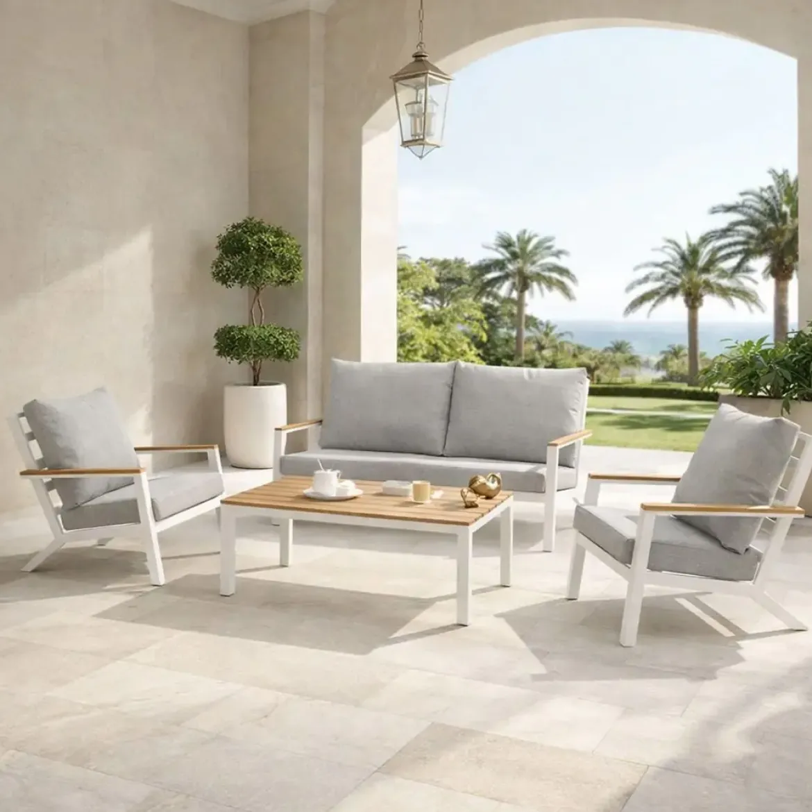 Conjunto de Jardín Blanco de Aluminio-Resina PRAGA