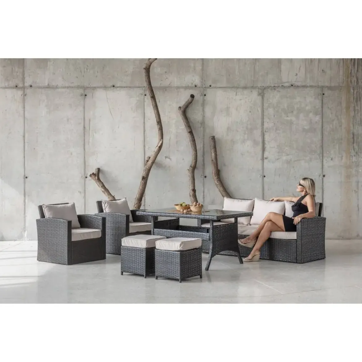 Conjunto de Jardín con Cojines Marrones AUSTIN
