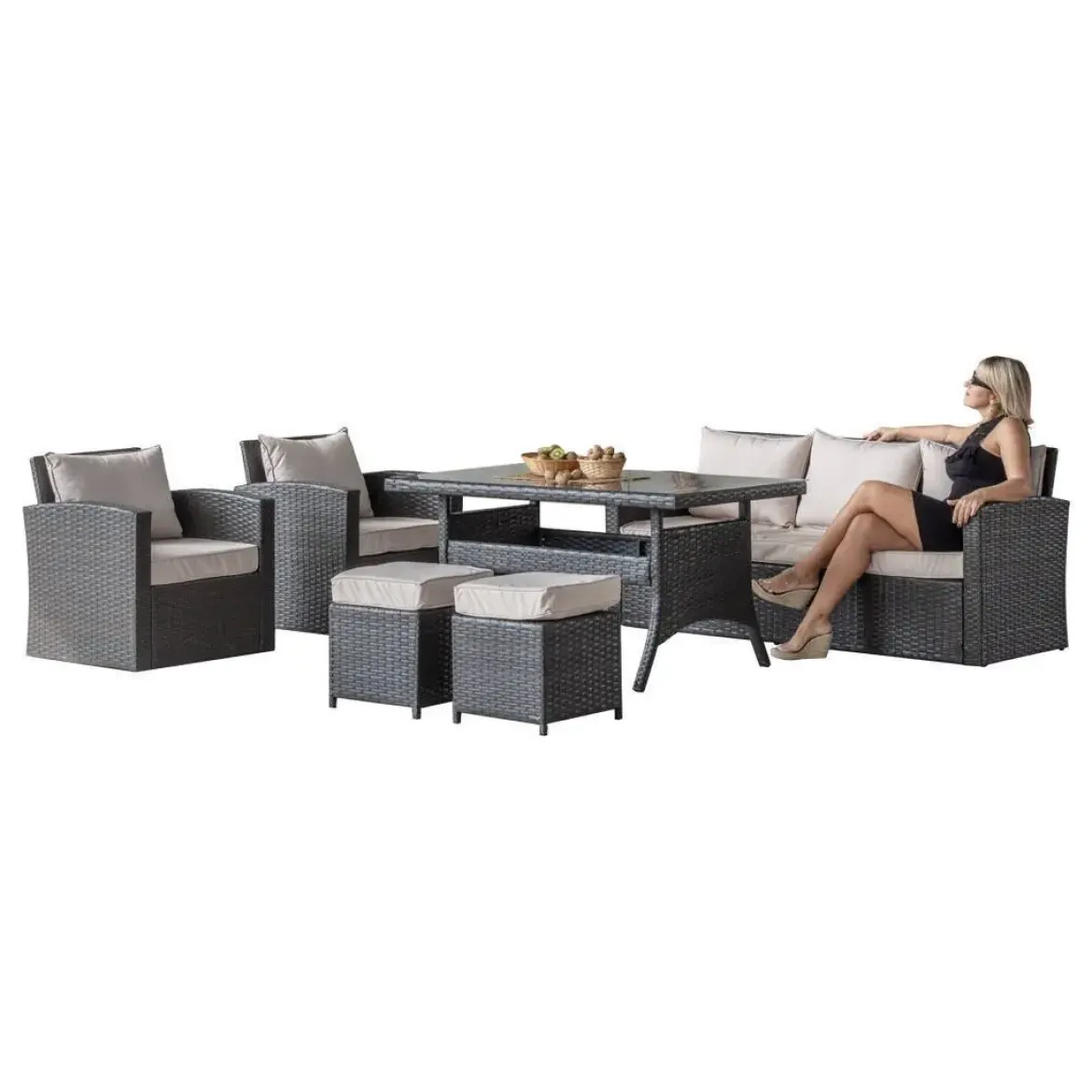 Conjunto de Jardín con Cojines Marrones AUSTIN