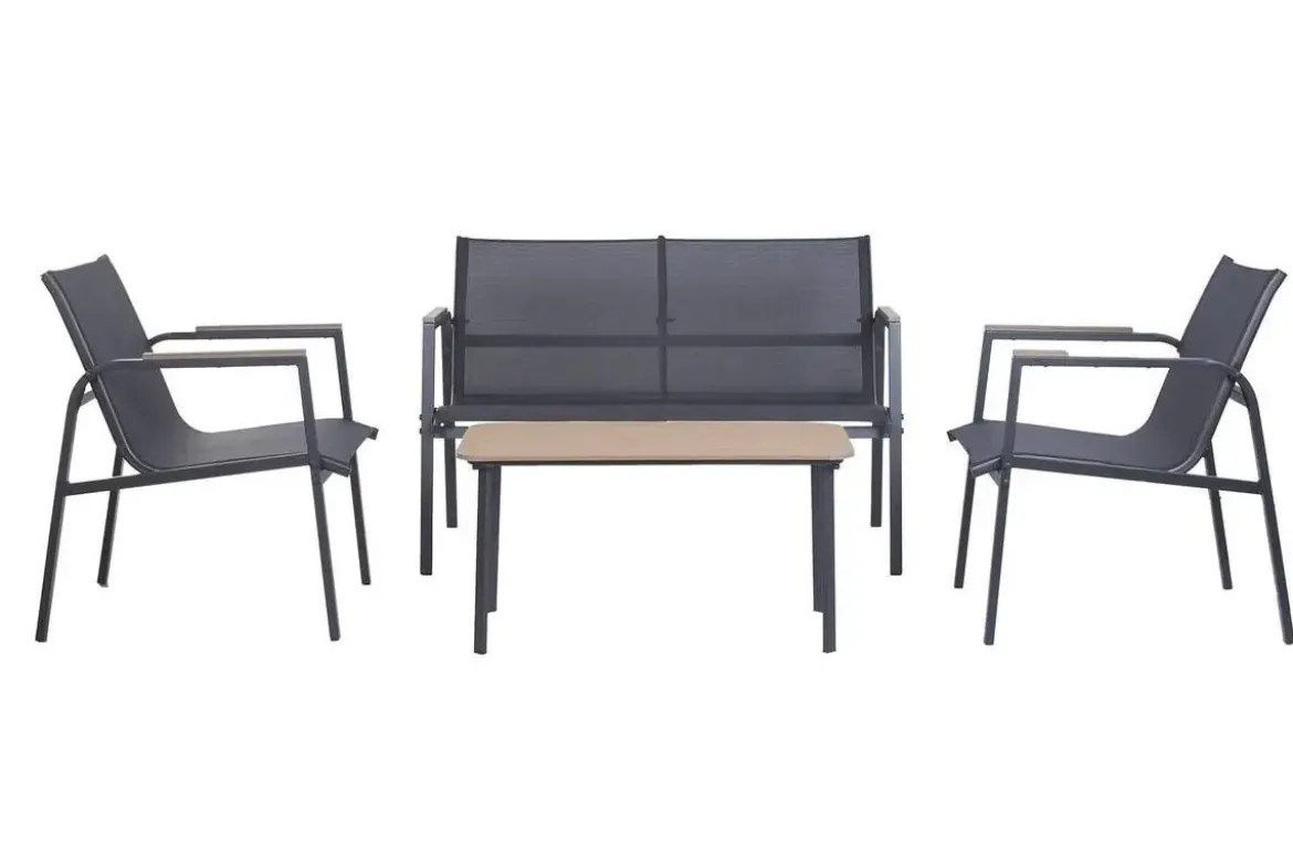 Conjunto de Jardín de Acero y Textilene Efecto Madera MB-224528