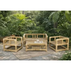 Conjunto de Jardín de Bambú y Ratán Natural 4 Piezas MB-221783