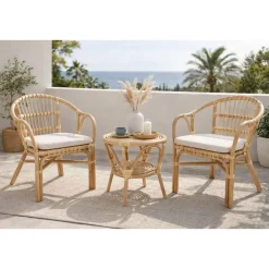 Conjunto de Jardín de Ratán con Cojines de Lino MB-213863