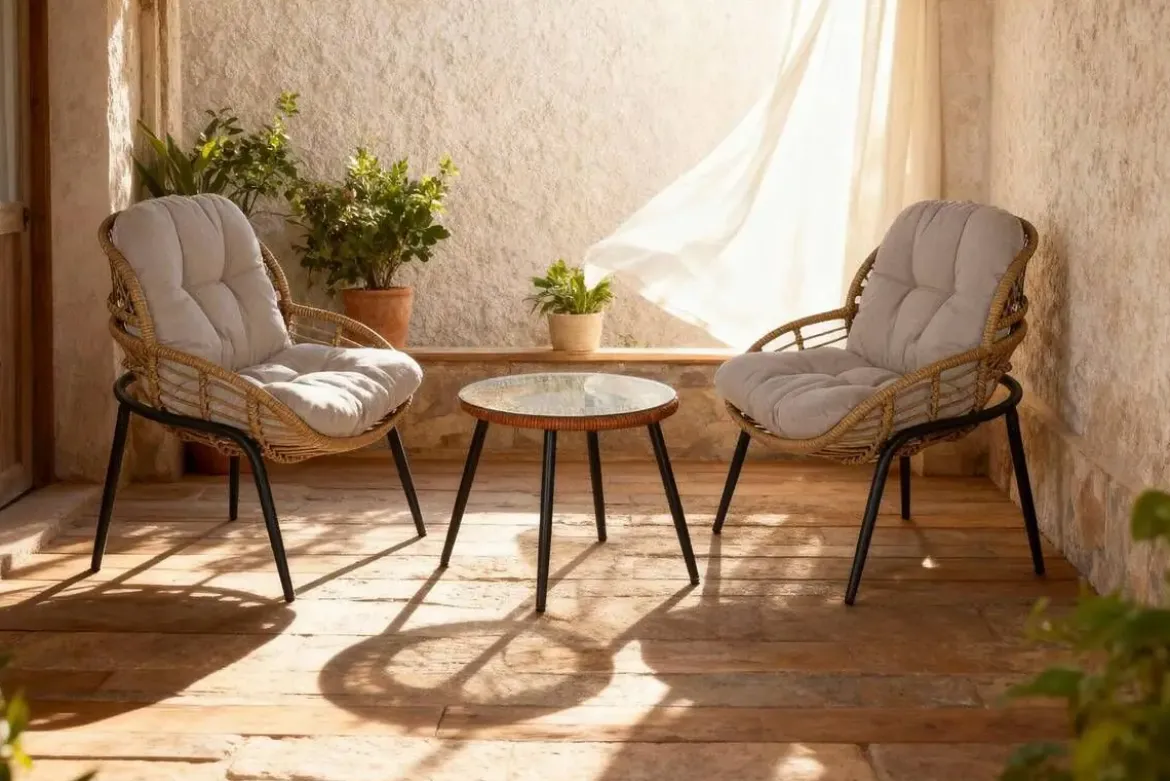 Conjunto de Jardín de Ratán Sintético con Mesa Auxiliar MB-224634