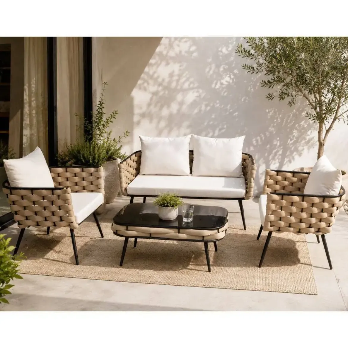 Conjunto de Jardín en Cuerda Trenzada y Metal MB-224636