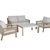 Conjunto de Jardín Madera con Detalles Blancos y Cojines Beige CÁDIZ