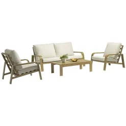 Conjunto de Jardín Natural de Aluminio con Mesa de Tablero de Lamas de Aluminio LERIDA