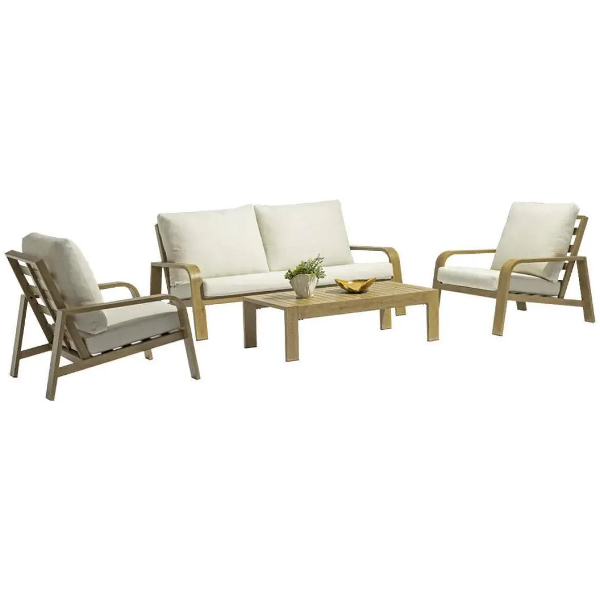 Conjunto de Jardín Natural de Aluminio con Mesa de Tablero de Lamas de Aluminio LERIDA