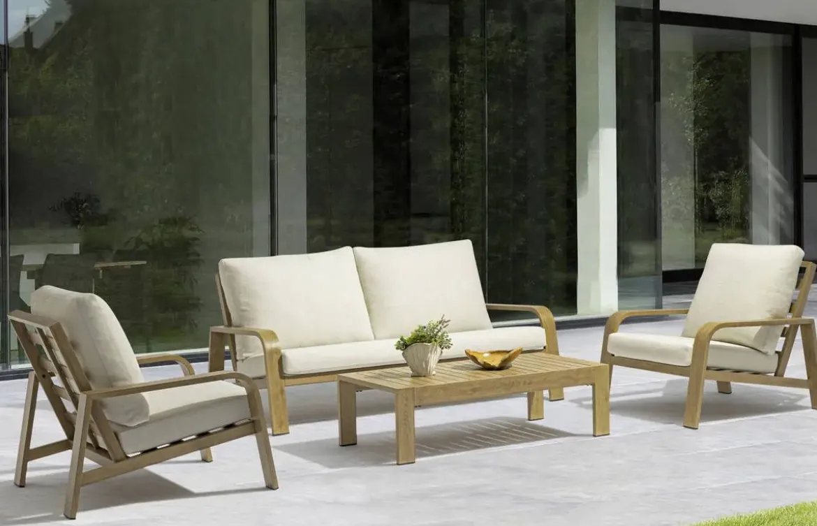 Conjunto de Jardín Natural de Aluminio con Mesa de Tablero de Lamas de Aluminio LERIDA