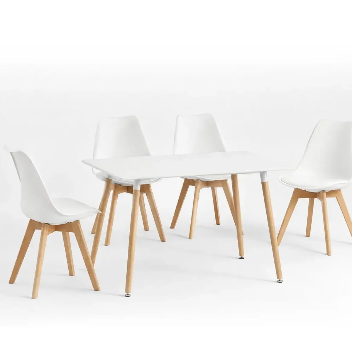 Conjunto de Mesa Cocina Blanca con 4 Sillas Blancas DINAMARCA