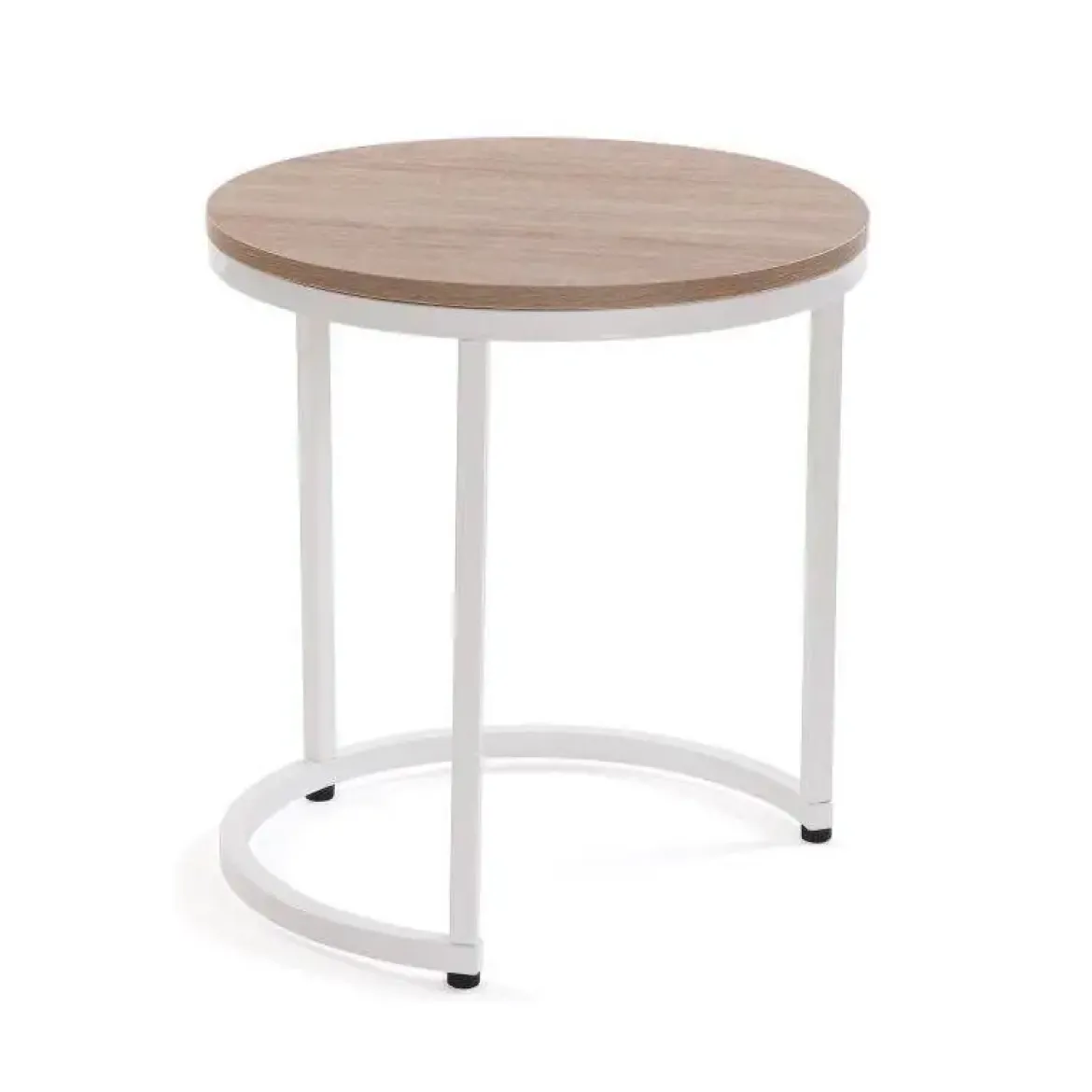 Conjunto de 2 Mesas Auxiliares con Superficie de MDF en Acabado Natural y Estructura Metal Blanca MEGAN