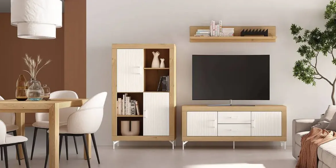Conjunto de Salón MOON EVO Acabados en Roble, Blanco y Grafito de Melamina Nº 44