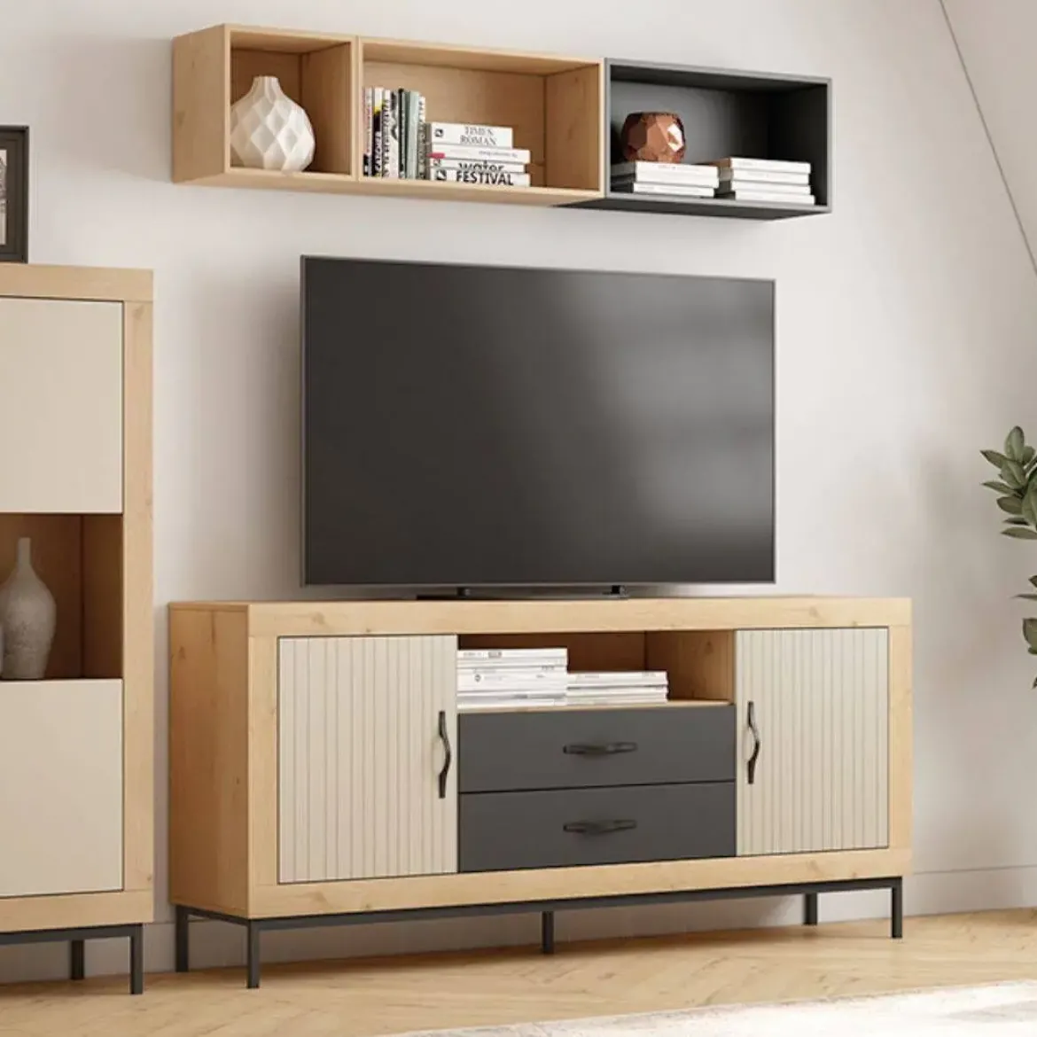 Conjunto de salón MOON EVO en Roble, Perla y Grafito Nº 28
