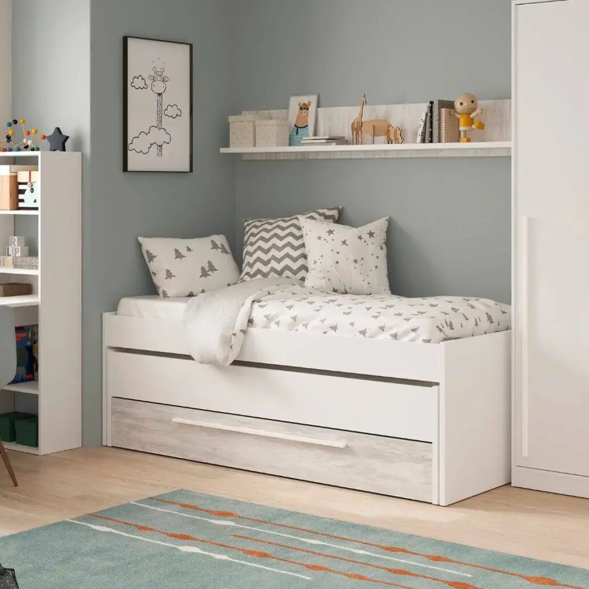 Conjunto ELLIOT de Cama doble con un cajón y un estante de colgar 0K7438A