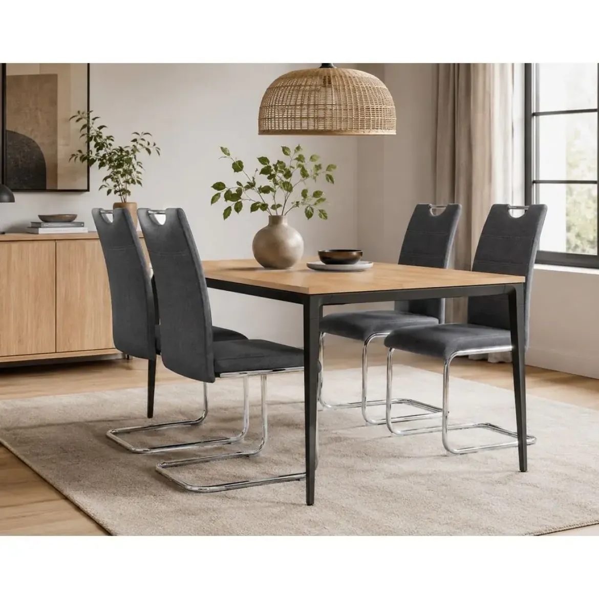 Conjunto Mesa Comedor Moderna con 4 Sillas NESS