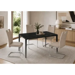 Conjunto Mesa Comedor Porcelánico Mármol con 4 Sillas CORTES