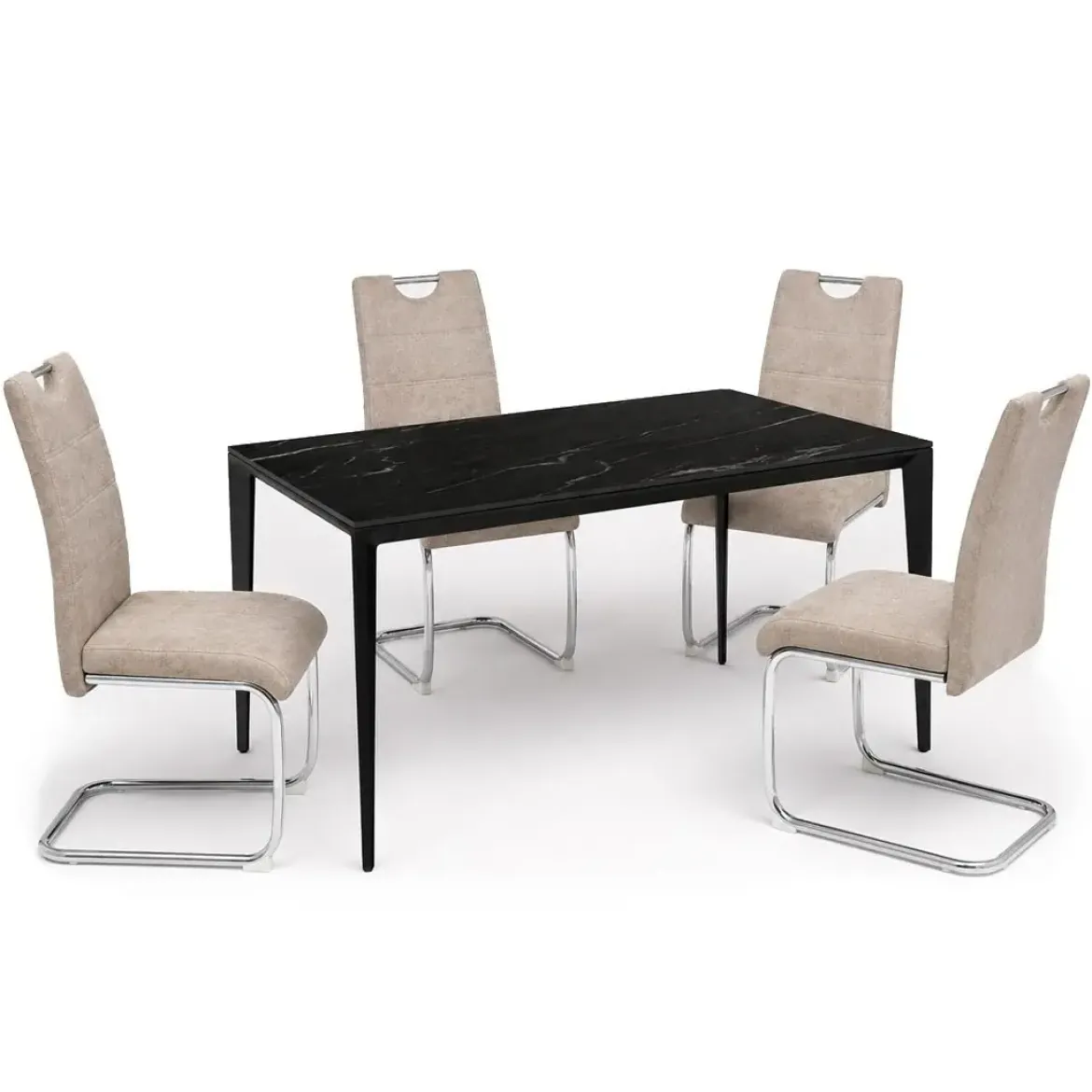 Conjunto Mesa Comedor Porcelánico Mármol con 4 Sillas CORTES