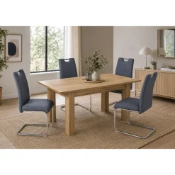 Conjunto Mesa Comedor Roble con 4 Sillas Tapizadas KILLARNEY