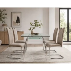Conjunto Mesa Cristal con 4 Sillas Modernas SAN