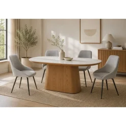Conjunto Mesa Ovalada Mármol con 4 Sillas CALACATTA