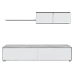 Conjunto para salón cemento y blanco Artik, 1 mueble de TV, 1 módulo superior y 1 estante 016663L