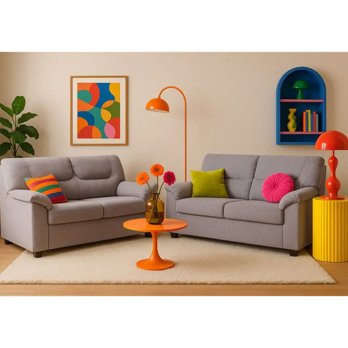 Conjunto Sofás 3+2 Plazas Tapizado en Tejido color Perla YUQUE
