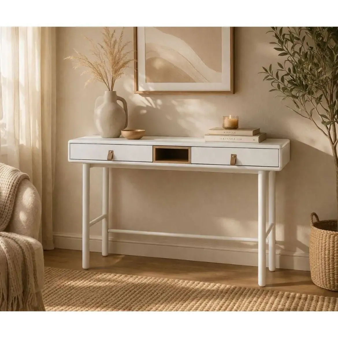 Consola Blanca con Cajones y Hueco MDF MB-211741