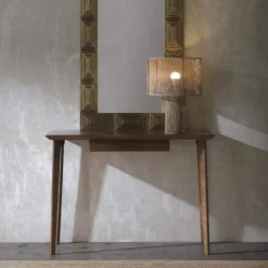 Consola con cajón de madera maciza de acacia acabado natural GABAR 10840