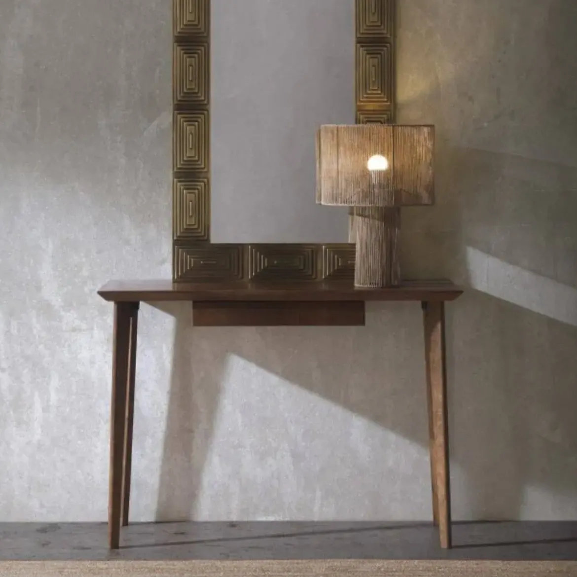 Consola con cajón de madera maciza de acacia acabado natural GABAR 10840