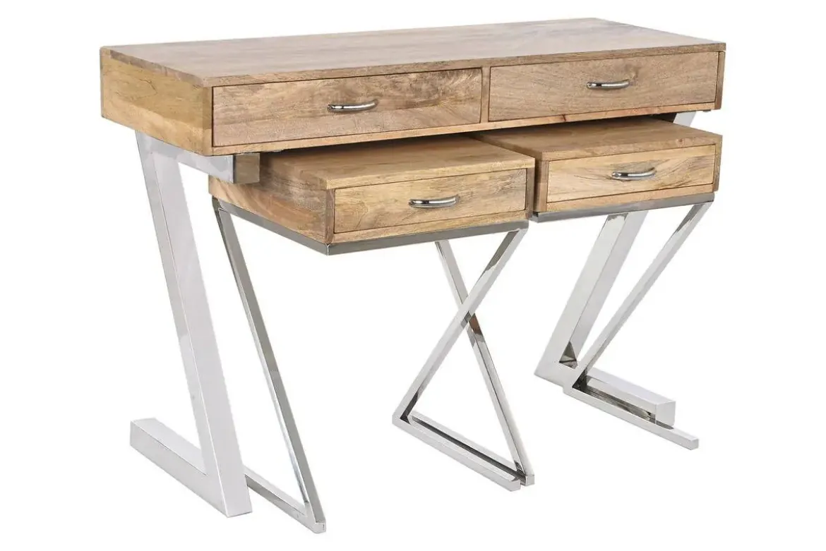 Consola con 2 Mesitas Auxiliares en Madera de Mango y Acero MB-208604