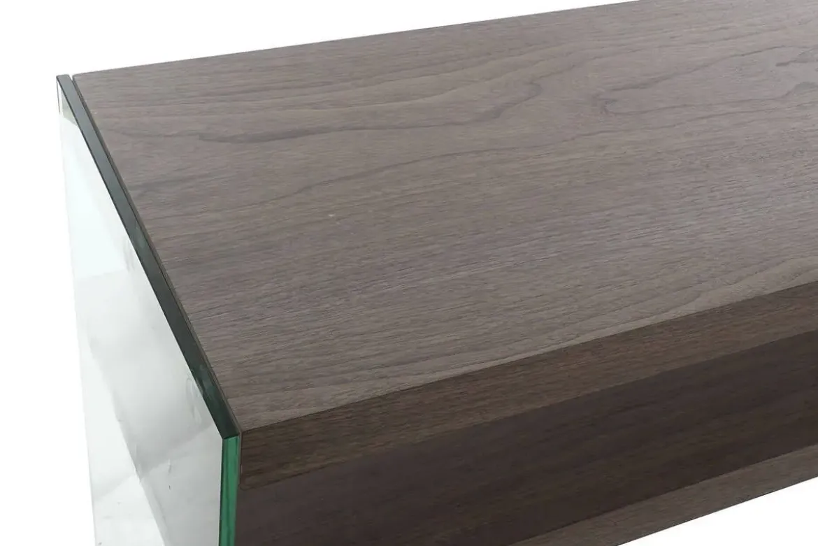 Consola de Cristal con 2 Baldas en MDF Nogal Marrón MB-204502