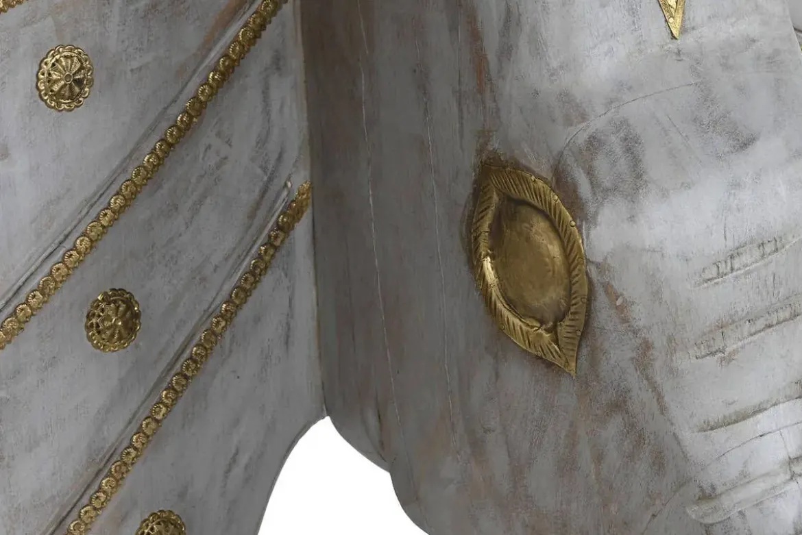 Consola de Madera de Mango con Latón Elefante Dorado MB-200965
