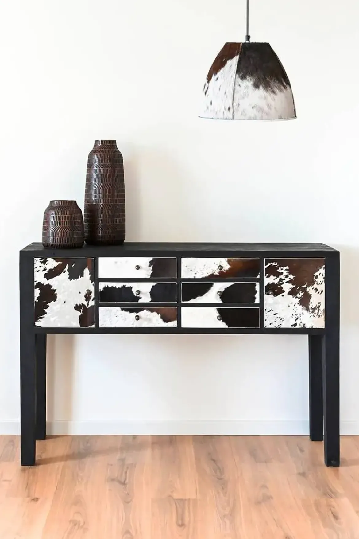 Consola de Madera de Mango con Piel Vaca MB-208897