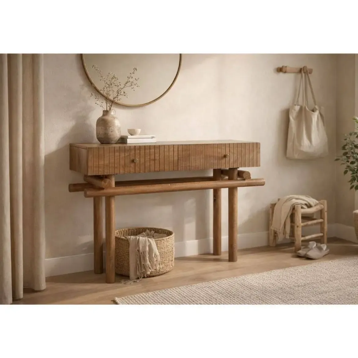 Consola de Madera de Mango Natural 2 Cajones MB-215099
