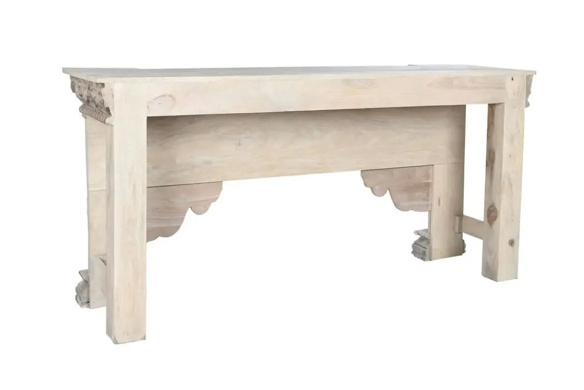 Consola de Madera de Mango Tallada Blanco Envejecido MB-208590
