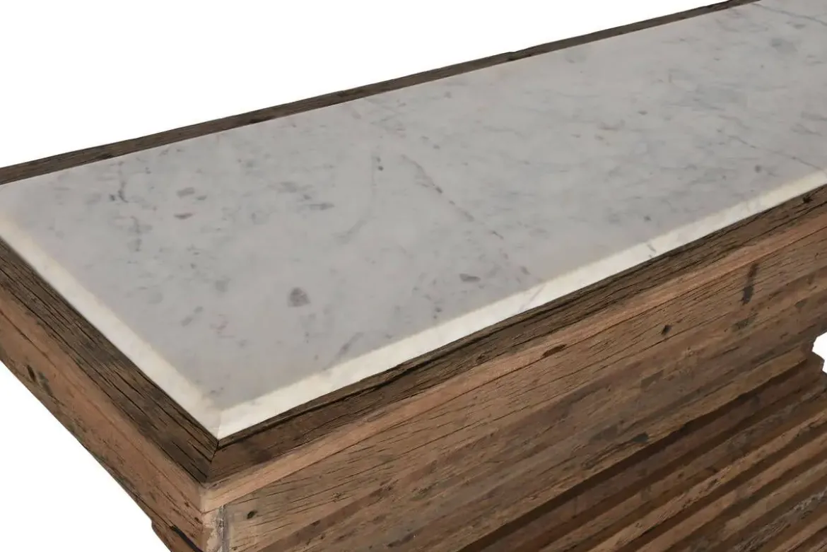 Consola de Madera Reciclada con Mármol MB-212643