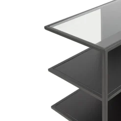 Consola de metal acabado en color negro con sobre rectangular de Cristal GABAR 10941