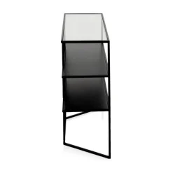 Consola de metal acabado en color negro con sobre rectangular de Cristal GABAR 10941