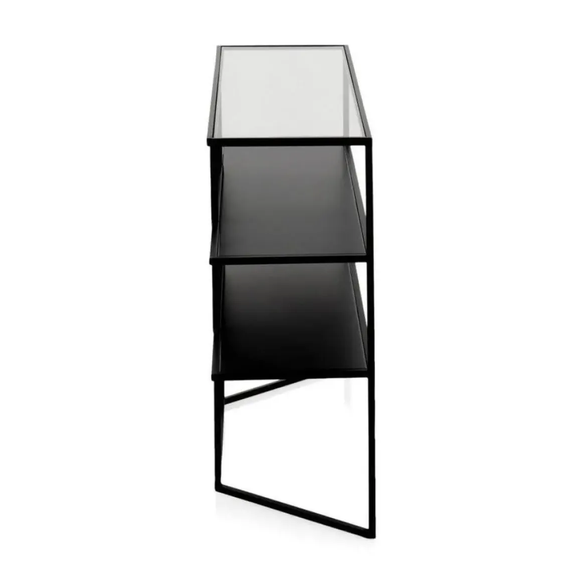 Consola de metal acabado en color negro con sobre rectangular de Cristal GABAR 10941