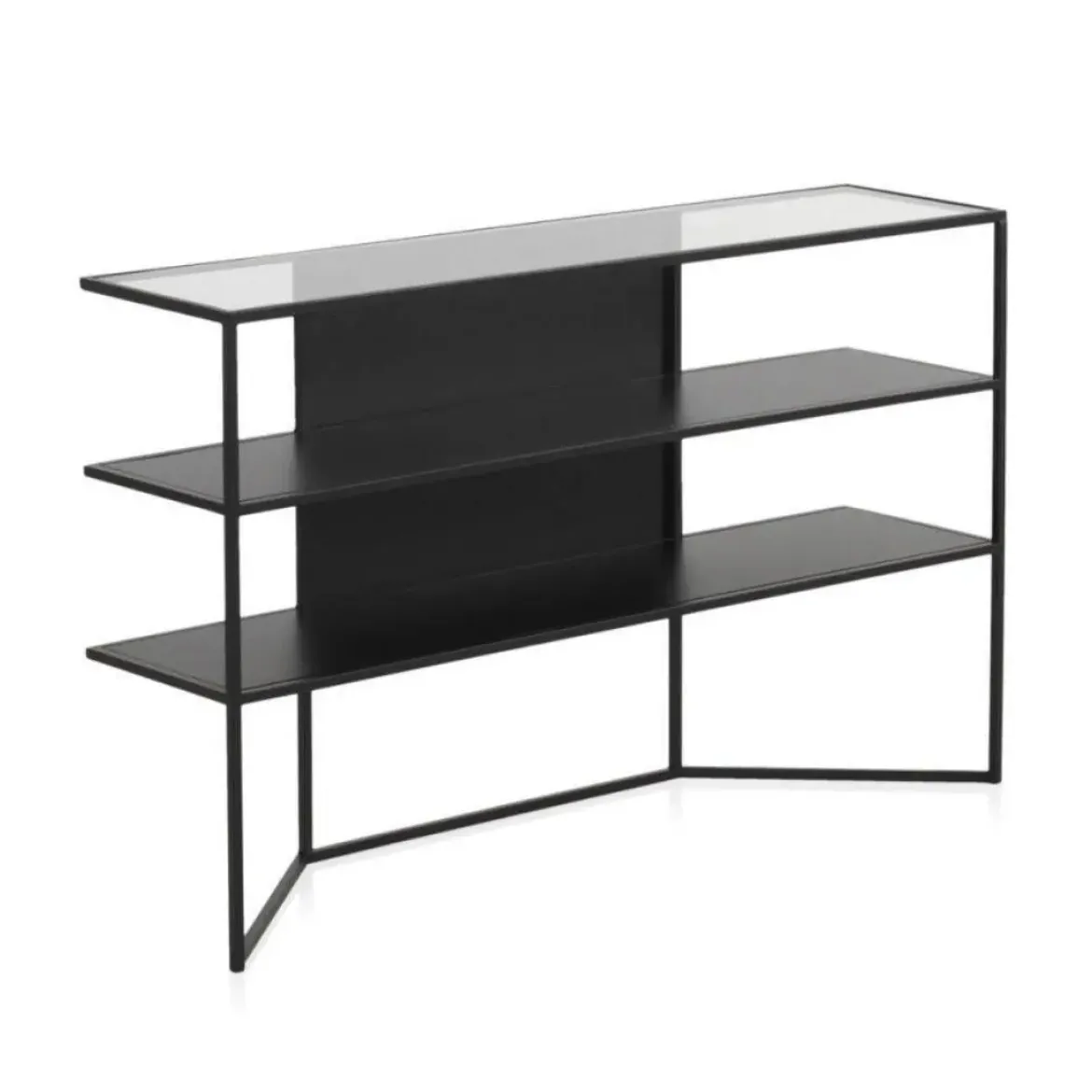 Consola de metal acabado en color negro con sobre rectangular de Cristal GABAR 10941
