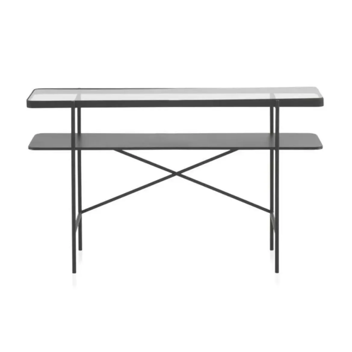Consola de metal en color negro con sobre rectangular de Cristal GABAR 10942