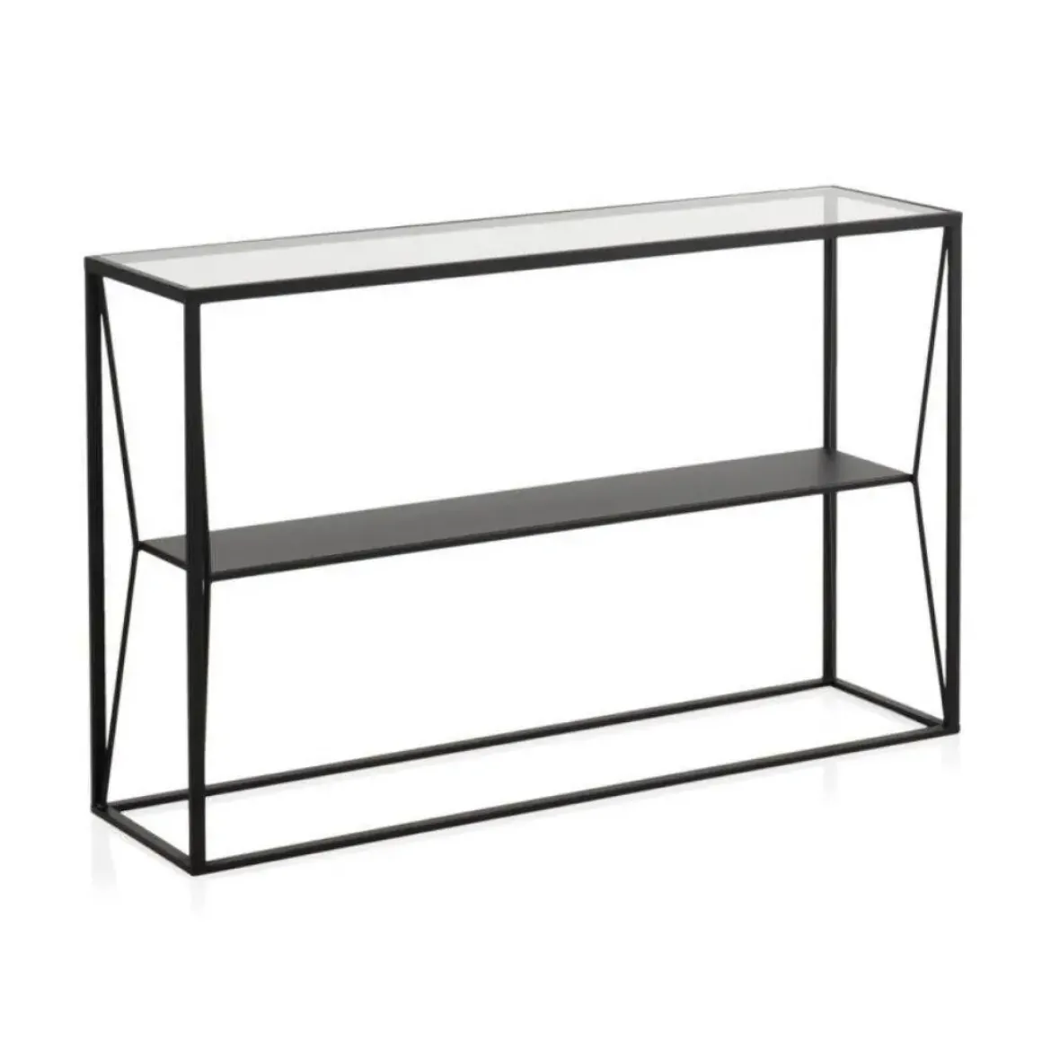 Consola de metal en color negro con sobre rectangular de Cristal de 120 cm GABAR 10940